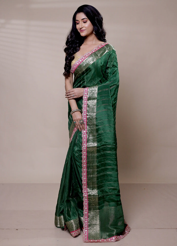 Green Chiffon Silk Saree With Blouse Piece