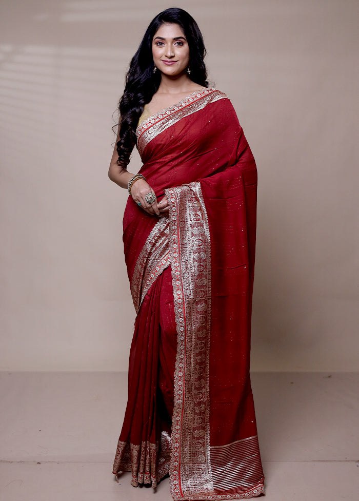 Red Chiffon Silk Saree With Blouse Piece