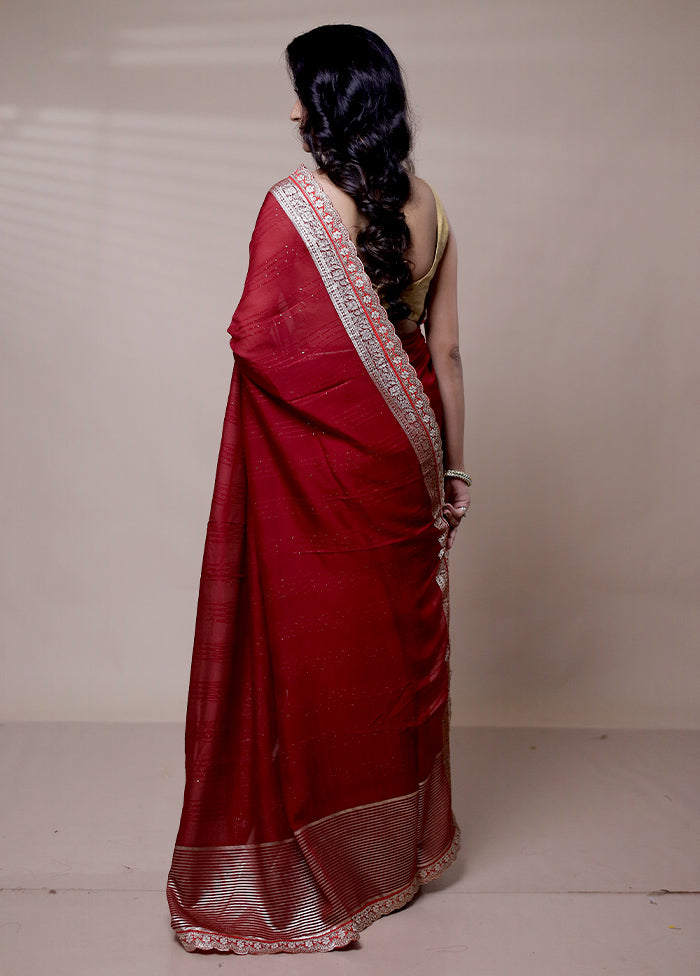 Red Chiffon Silk Saree With Blouse Piece