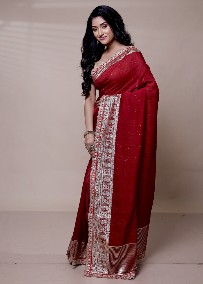 Red Chiffon Silk Saree With Blouse Piece