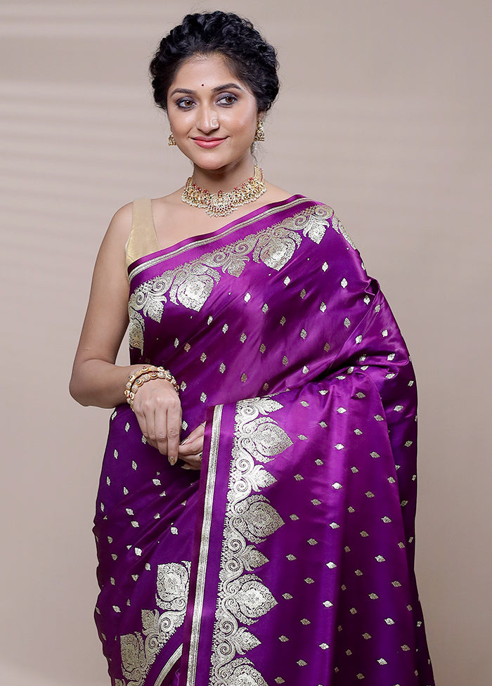 Purple Banarasi Silk Saree With Blouse Piece