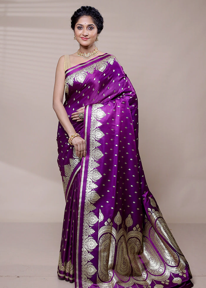 Purple Banarasi Silk Saree With Blouse Piece