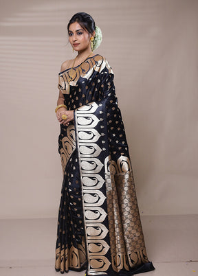 Black Banarasi Silk Saree With Blouse Piece