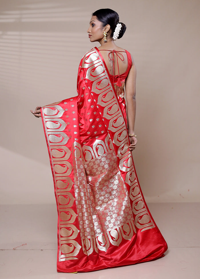 Red Banarasi Silk Saree With Blouse Piece