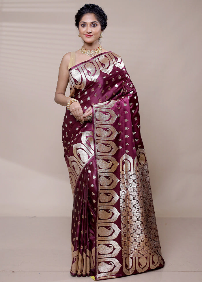 Purple Banarasi Silk Saree With Blouse Piece