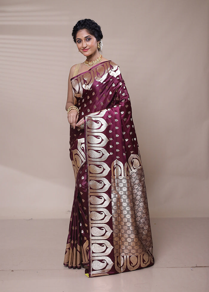 Purple Banarasi Silk Saree With Blouse Piece