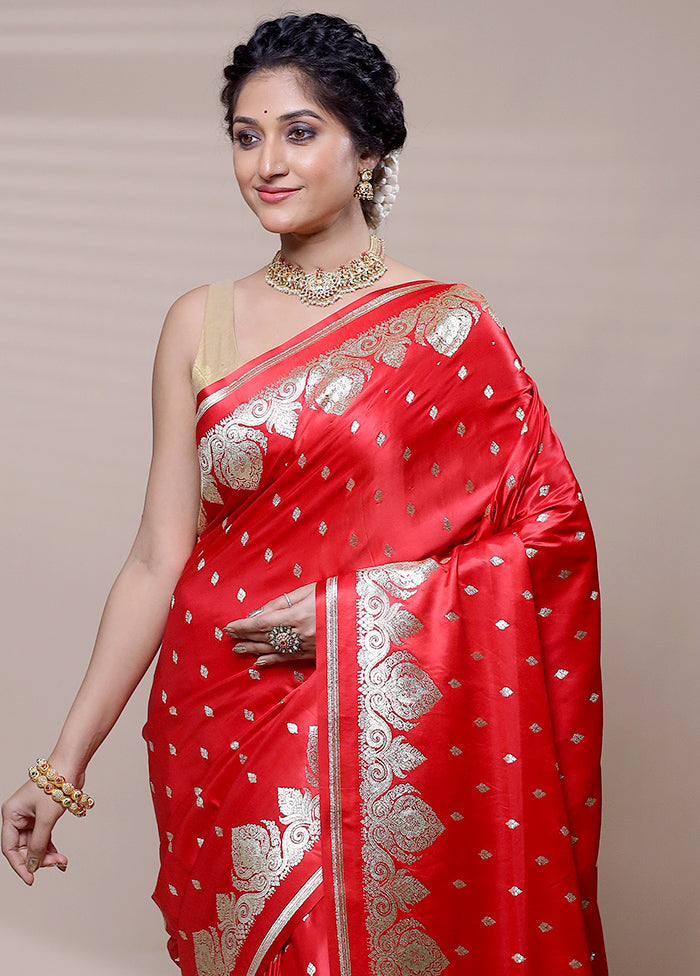 Red Banarasi Silk Saree With Blouse Piece