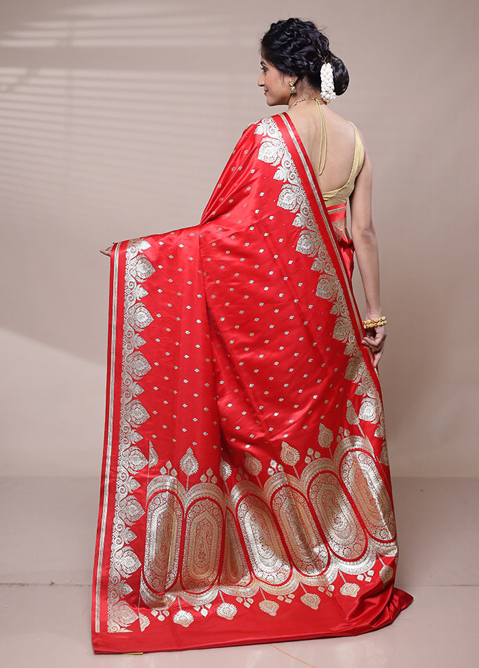 Red Banarasi Silk Saree With Blouse Piece