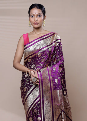 Purple Banarasi Silk Saree With Blouse Piece