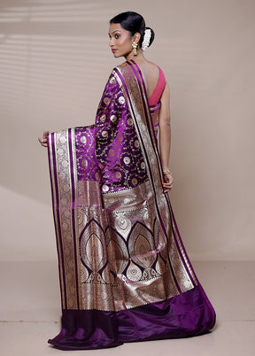 Purple Banarasi Silk Saree With Blouse Piece