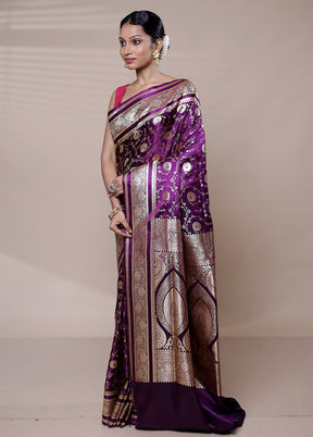 Purple Banarasi Silk Saree With Blouse Piece