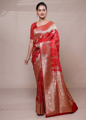 Red Banarasi Silk Saree With Blouse Piece