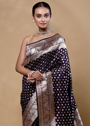 Black Banarasi Silk Saree With Blouse Piece