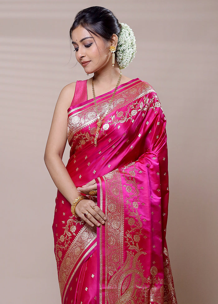 Pink Banarasi Silk Saree With Blouse Piece