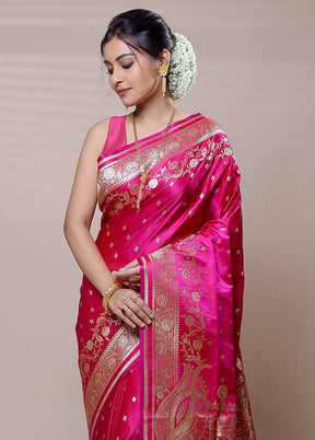 Pink Banarasi Silk Saree With Blouse Piece