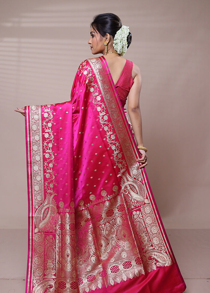 Pink Banarasi Silk Saree With Blouse Piece