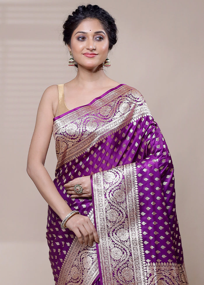 Purple Banarasi Silk Saree With Blouse Piece