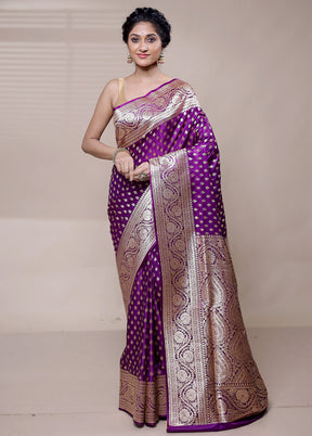 Purple Banarasi Silk Saree With Blouse Piece