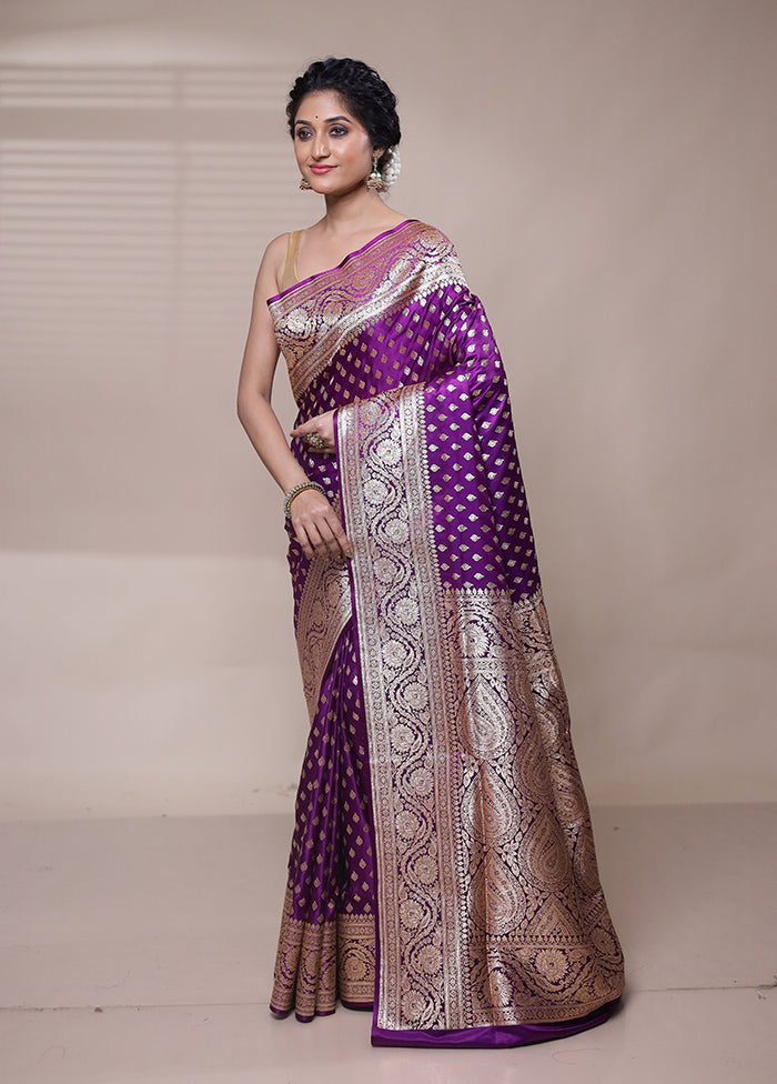 Purple Banarasi Silk Saree With Blouse Piece