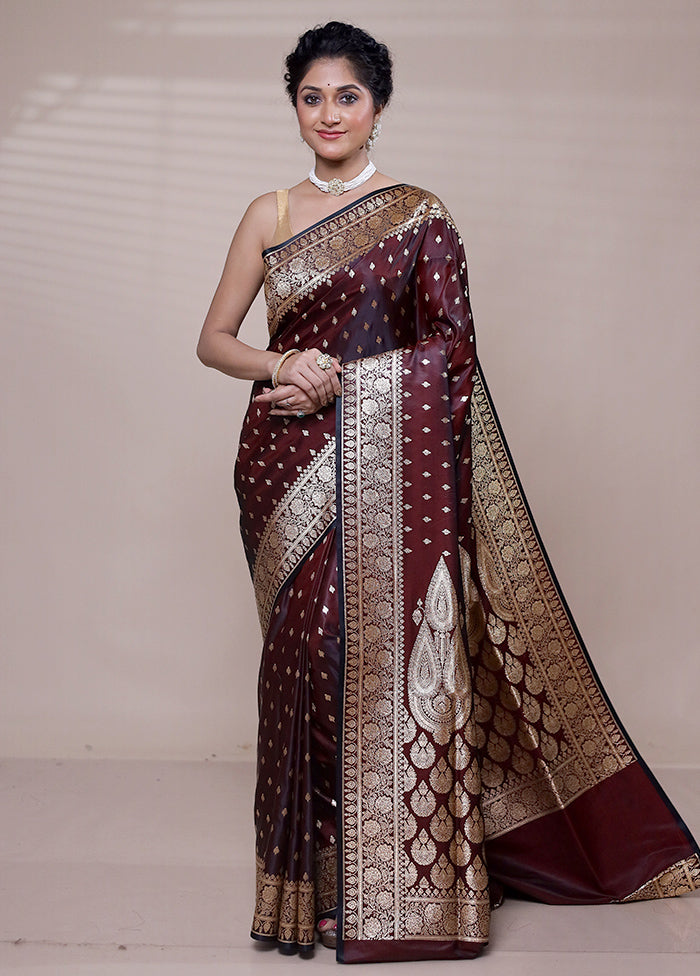 Maroon Banarasi Silk Saree With Blouse Piece