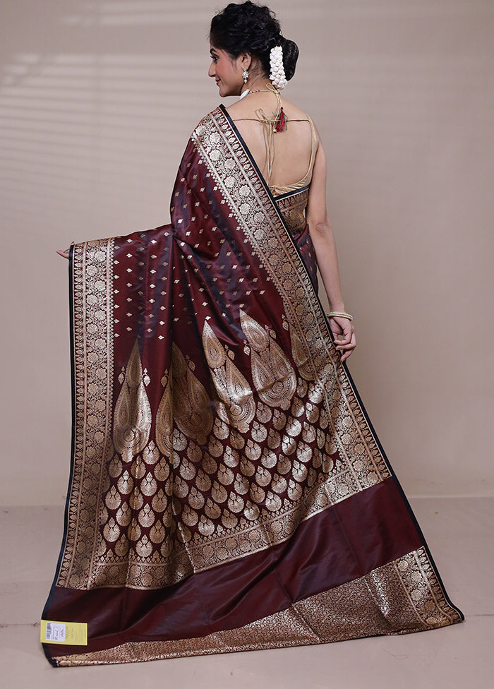 Maroon Banarasi Silk Saree With Blouse Piece