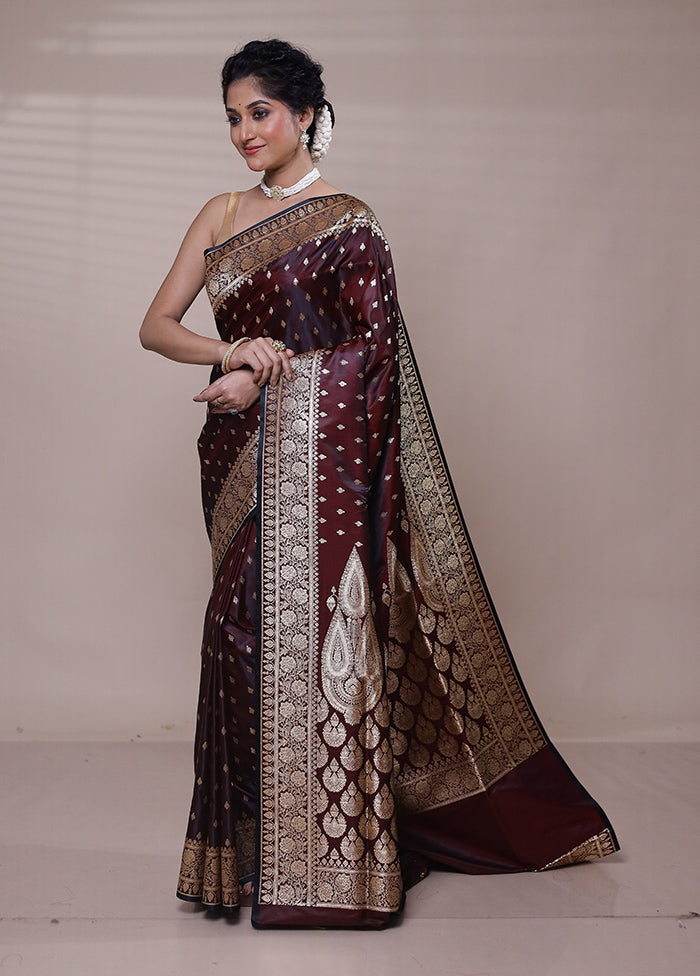 Maroon Banarasi Silk Saree With Blouse Piece