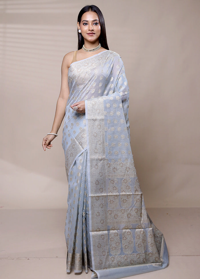 Grey Net Saree With Blouse Piece