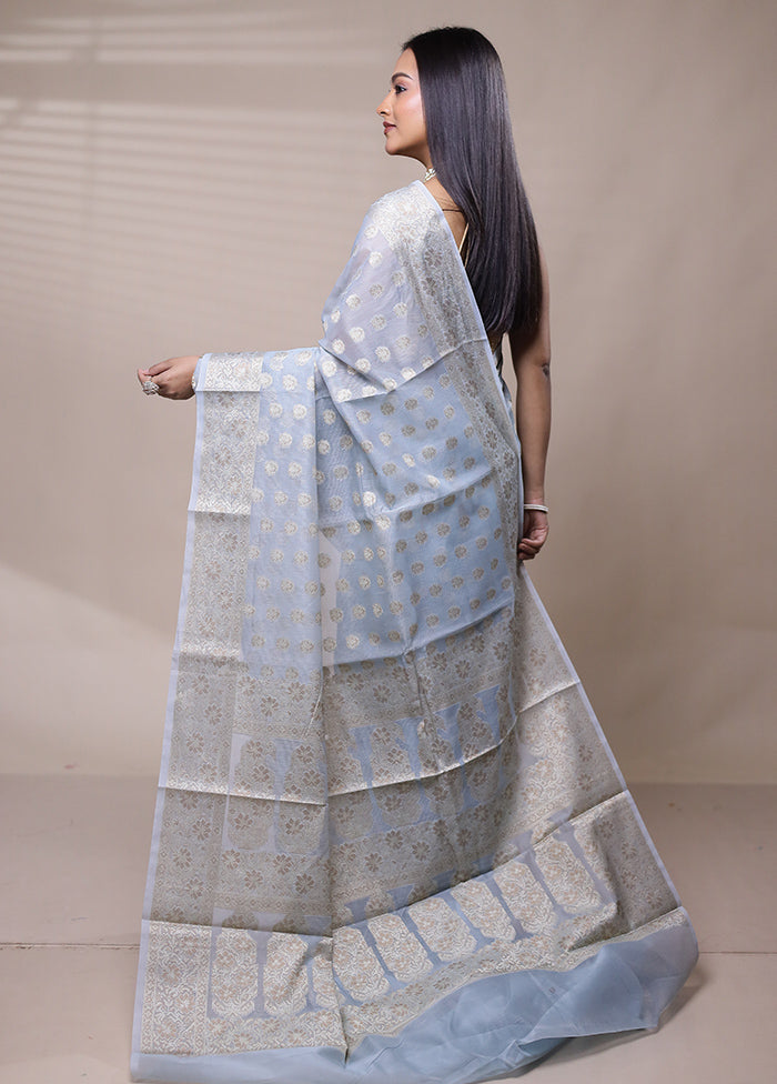 Grey Net Saree With Blouse Piece