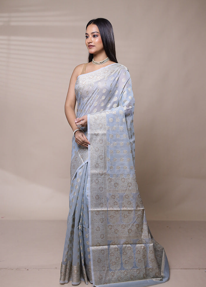 Grey Net Saree With Blouse Piece