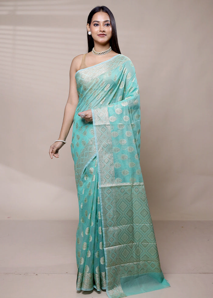 Green Net Saree With Blouse Piece