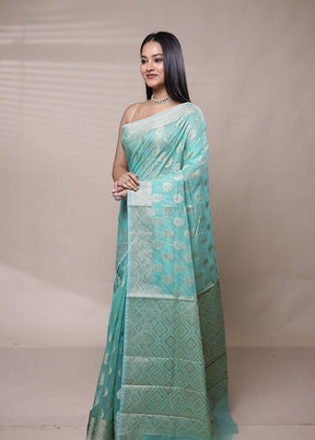 Green Net Saree With Blouse Piece