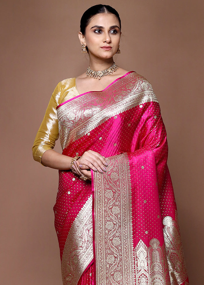 Pink Banarasi Silk Saree With Blouse Piece