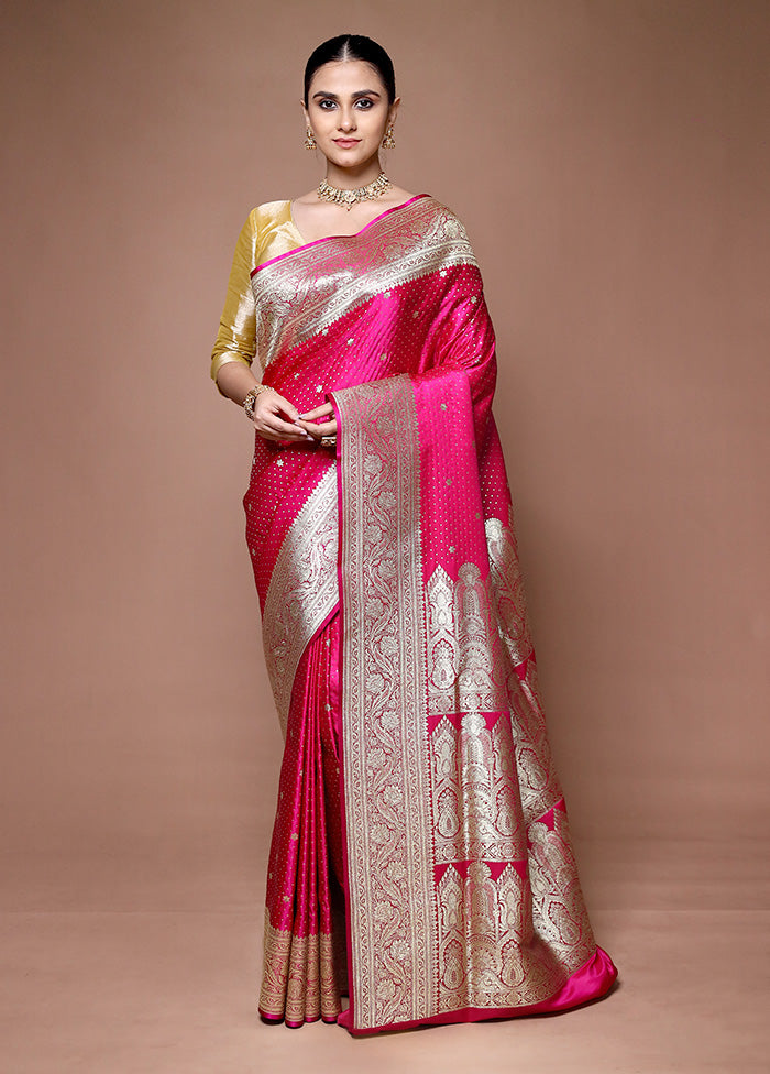 Pink Banarasi Silk Saree With Blouse Piece