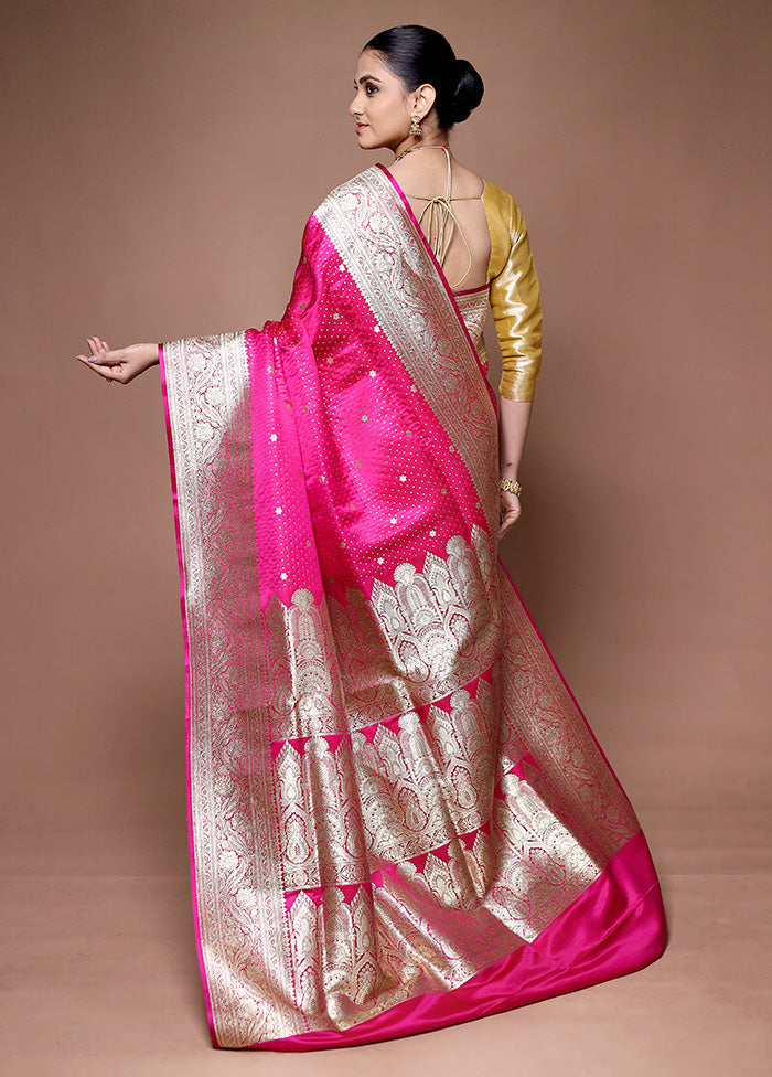 Pink Banarasi Silk Saree With Blouse Piece