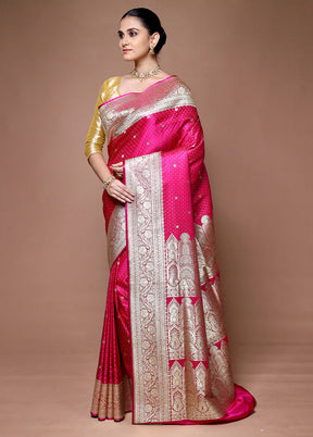 Pink Banarasi Silk Saree With Blouse Piece