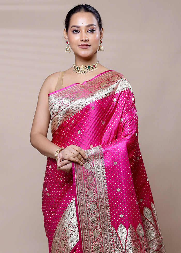 Pink Banarasi Silk Saree With Blouse Piece