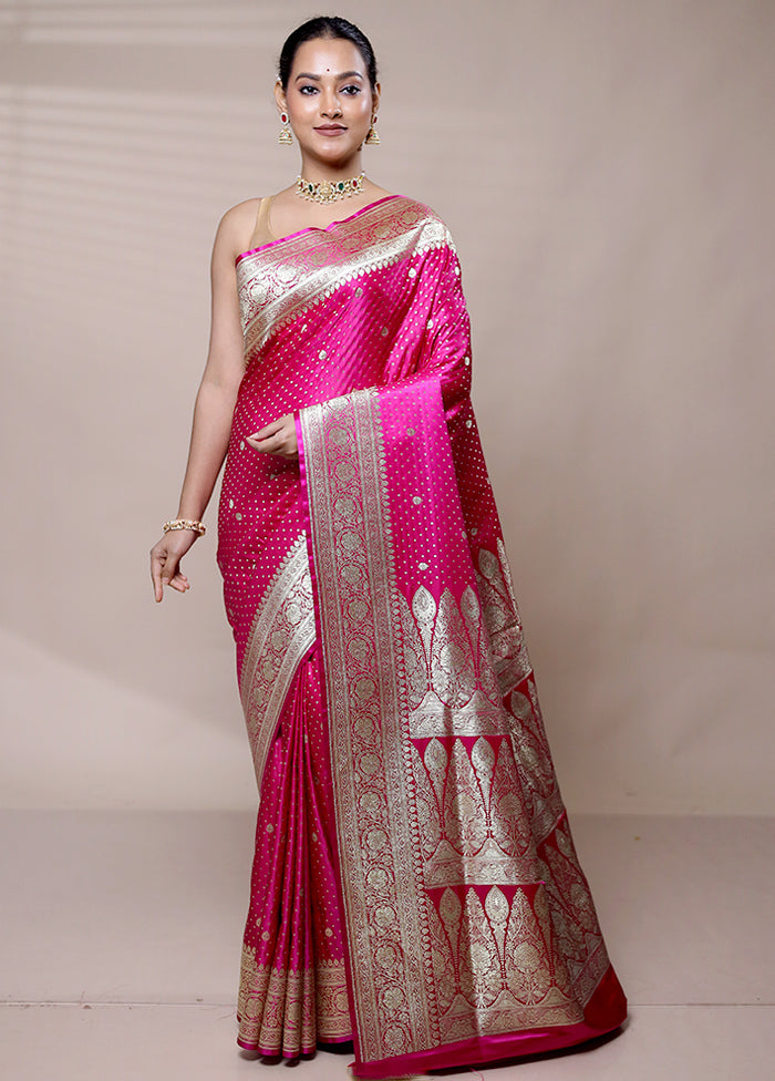 Pink Banarasi Silk Saree With Blouse Piece