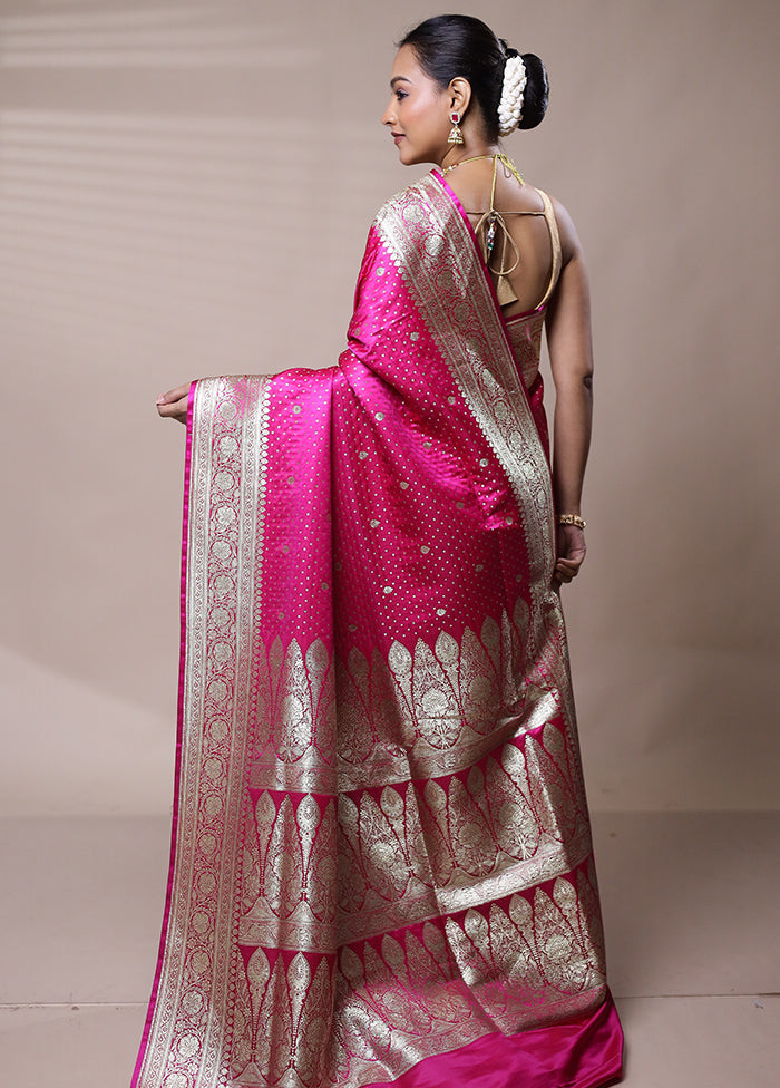 Pink Banarasi Silk Saree With Blouse Piece