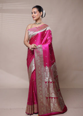 Pink Banarasi Silk Saree With Blouse Piece