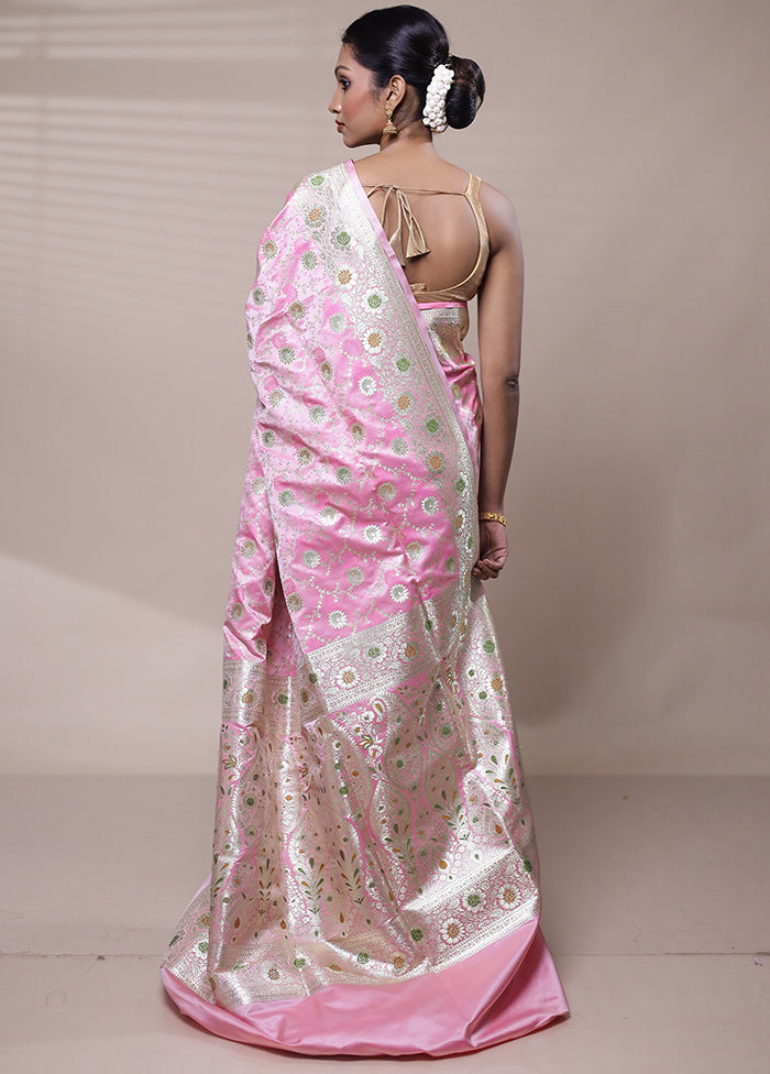 Pink Banarasi Silk Saree With Blouse Piece