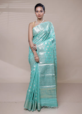 Blue Kora Silk Saree With Blouse Piece