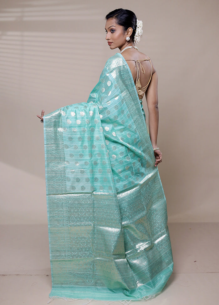 Blue Kora Silk Saree With Blouse Piece