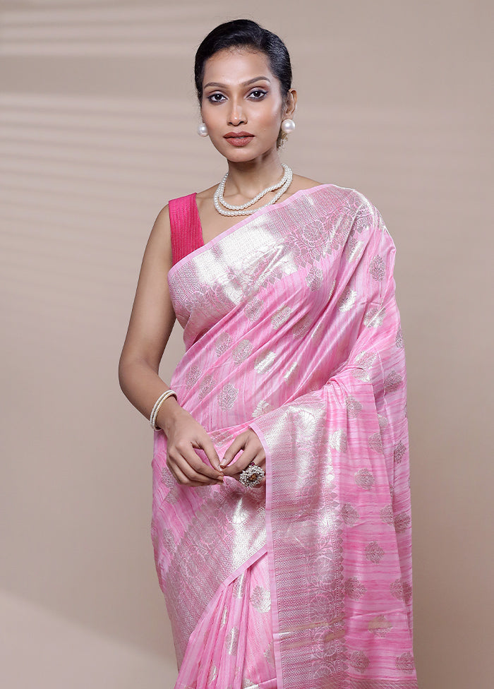 Pink Kora Silk Saree With Blouse Piece