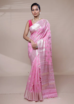 Pink Kora Silk Saree With Blouse Piece