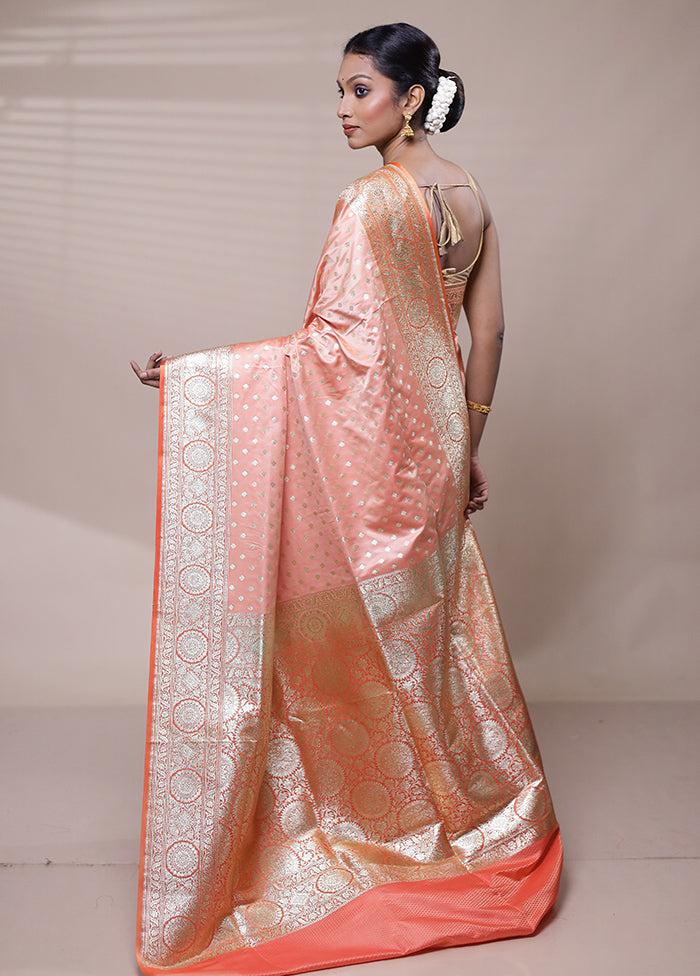 Pink Banarasi Silk Saree With Blouse Piece