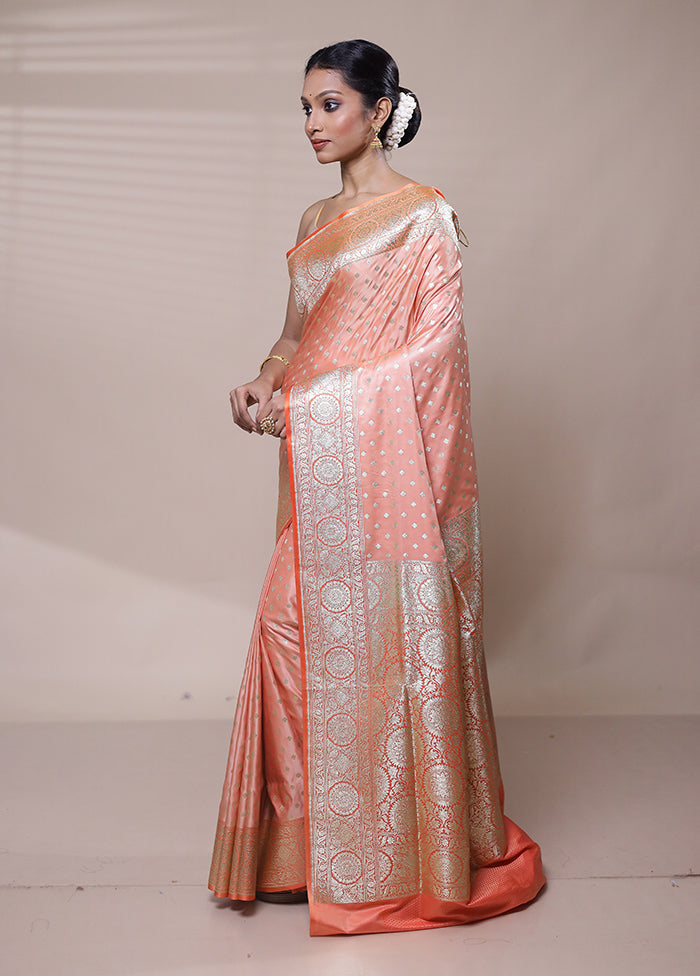 Pink Banarasi Silk Saree With Blouse Piece