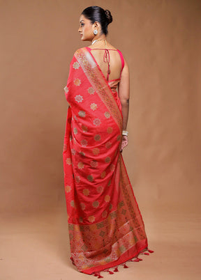 Pink Dupion Silk Saree With Blouse Piece