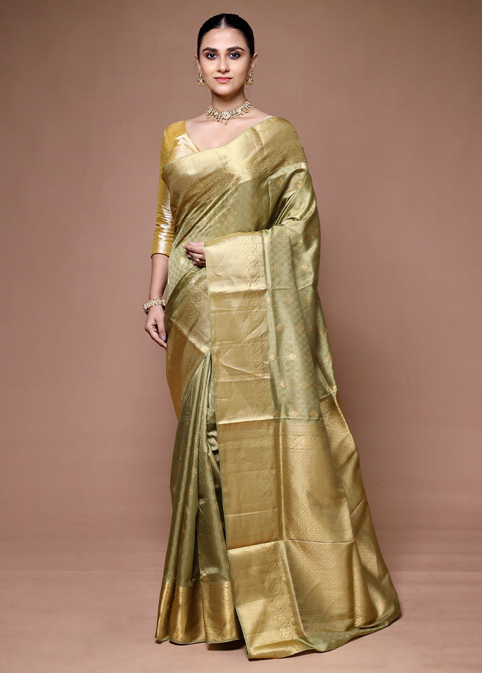 Green Handloom Kanjivaram Pure Silk Saree With Blouse Piece