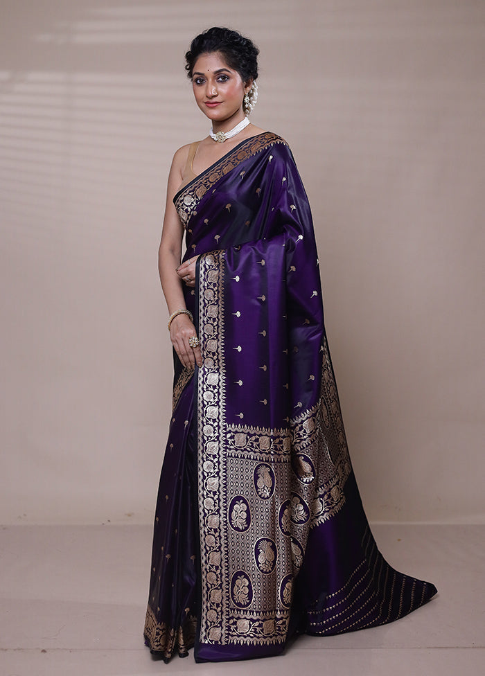 Purple Banarasi Silk Saree With Blouse Piece