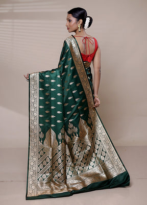 Green Banarasi Silk Saree With Blouse Piece